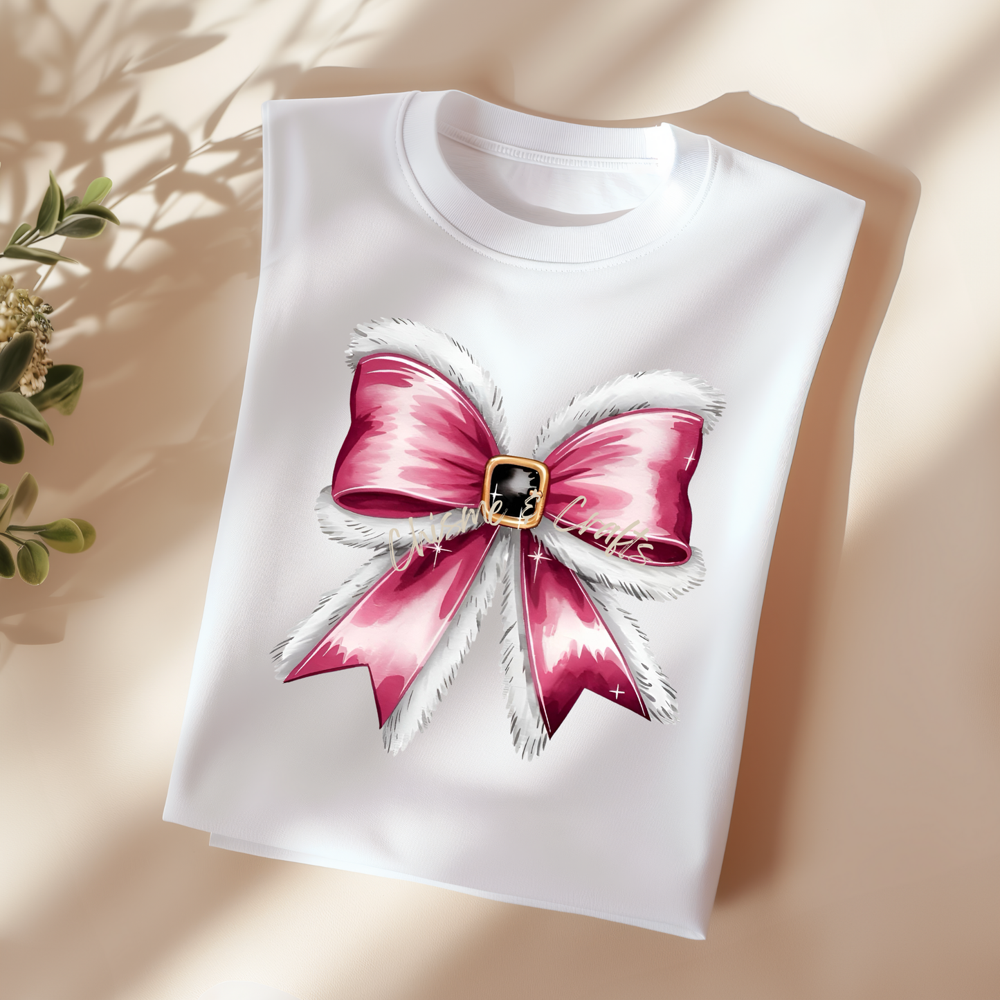 Pink Santa Bow DTF Shirt Transfer