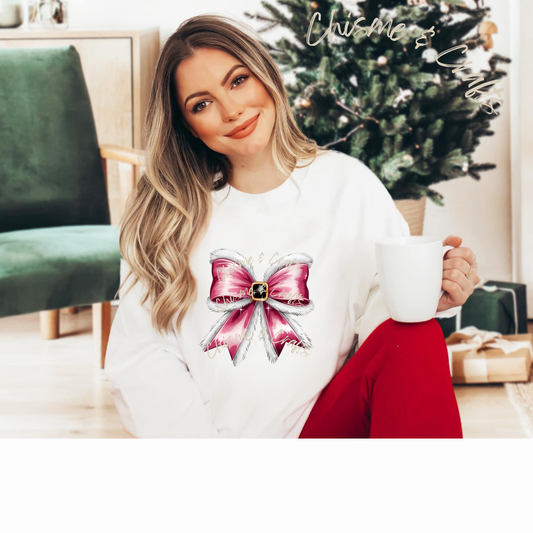 Pink Santa Bow DTF Shirt Transfer