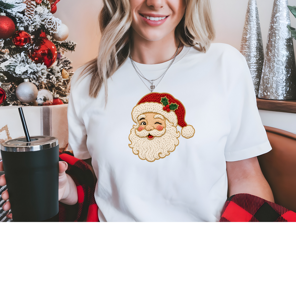 Faux Yarn Blinking Santa Transfer