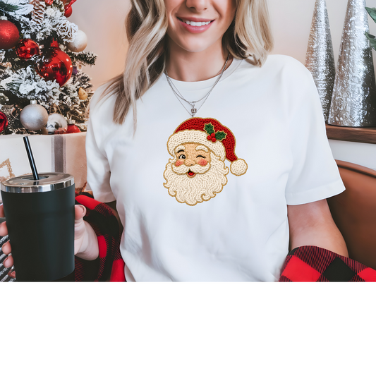 Faux Yarn Blinking Santa Transfer